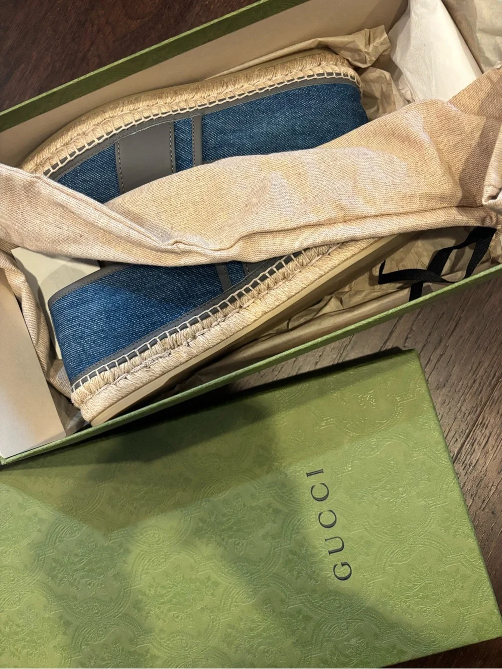 Gucci Denim & Gray Leather Espadrille Loafers